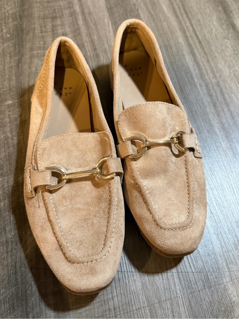 A New Day Women’s 7 Tan Faux Suede Horsebit Loafers Gold